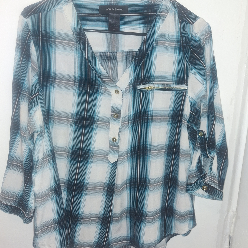 Ashley Stewart Blue Plaid Women's Top